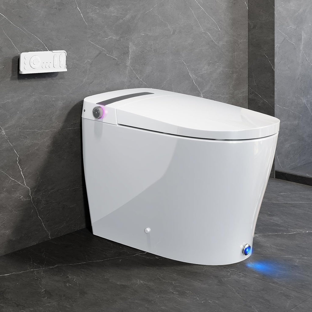 Smart Toilet with Built-in Bidet, One-Piece Bidet Toilet for Bathrooms, YA60 Bidet Toilet with Auto Flush, Kick Flush, Heated Seat, Warm Water and Dryer, Night Light, and Blackout Flush