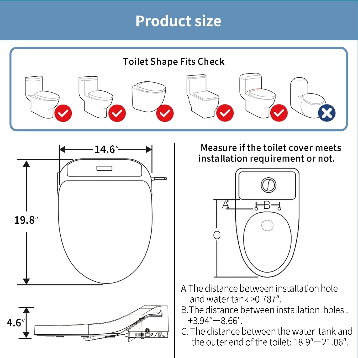KERDE Electric Toilet Seat, White, Endless Warm Water, Rear and Front Wash, LED Light, Quiet Operation, Wireless Remote,1-click control P30Y.Elongated, for Existing Toilets Bidet