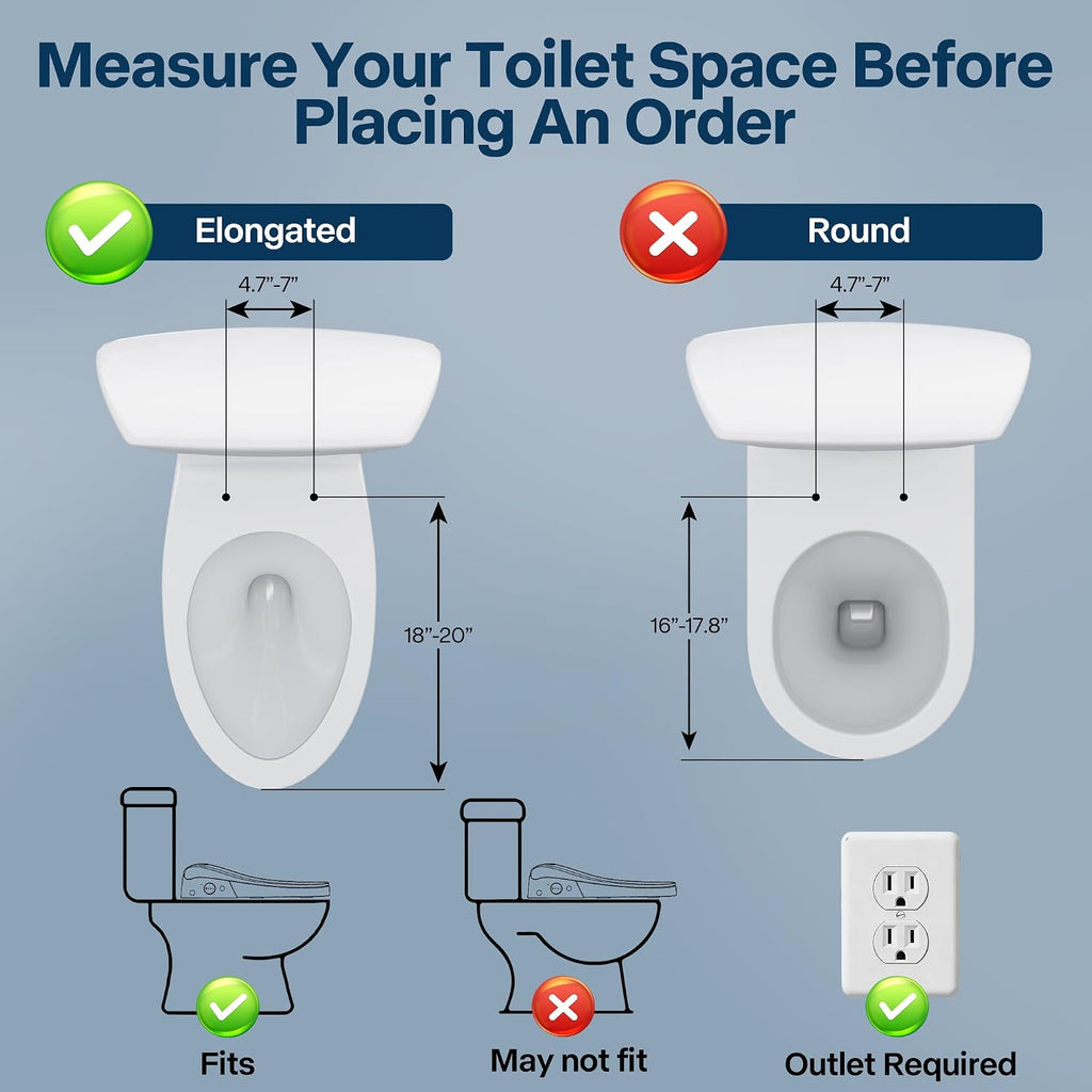 Electric Toilet Seat Elongated with Voice Control, Heated Toilet Seat with Warm Water & Dryer, Radar Sensor Auto Open/Close, LED Temp Display, Electric Bidet Toilet Seat for Bathroom