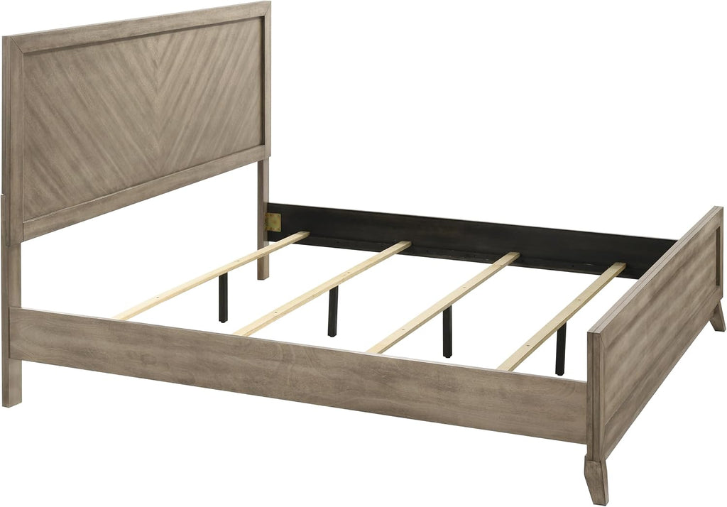 Roundhill Furniture Arena 3-Piece Contemporary Wood Bedroom Set: Panel Bed and 2 Nightstands in Weathered Sand, Queen
