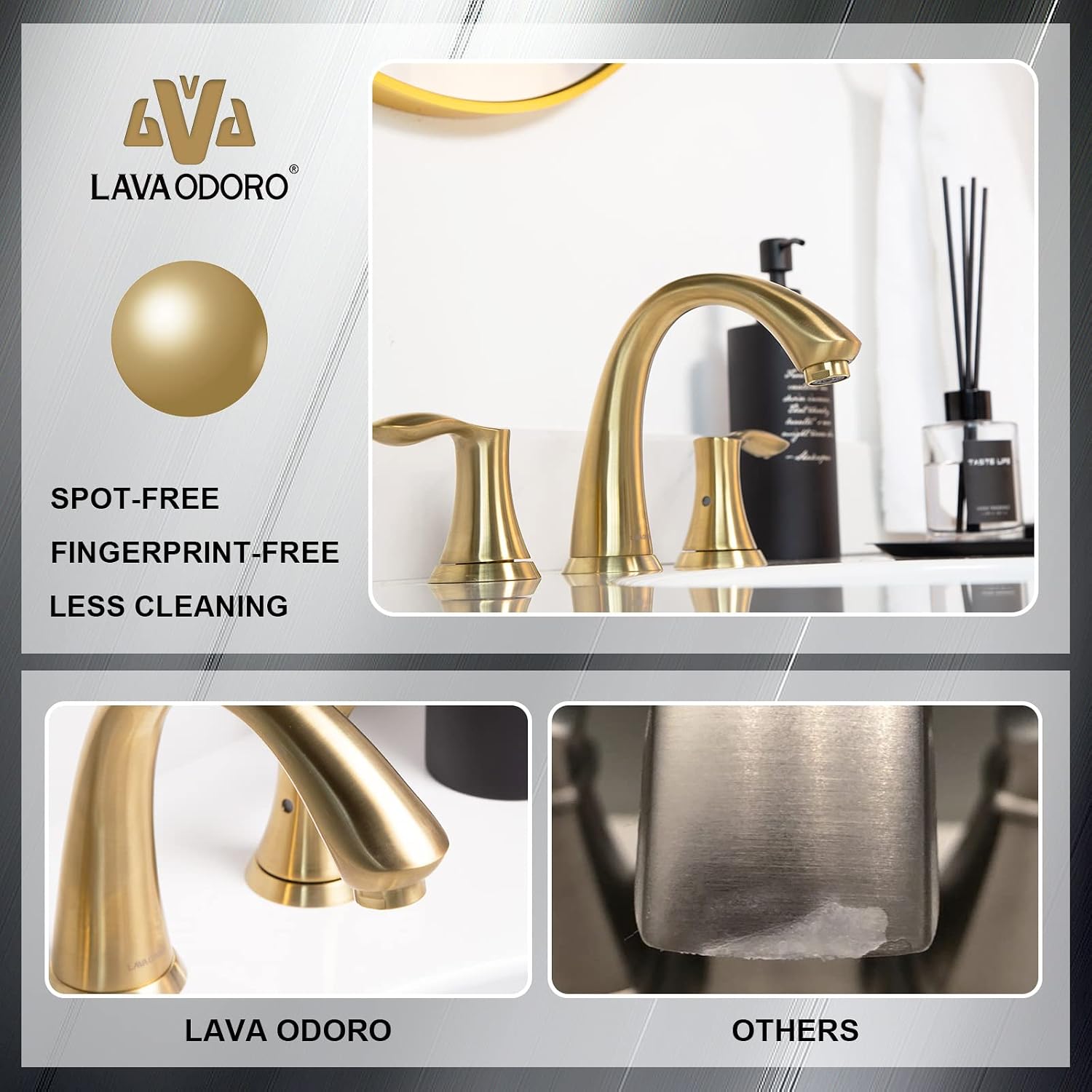 Lava Odoro Valenvoir Gold Bathroom Faucet for Sink 3 Hole, Brushed Gold 8 inch Widespread Bathroom Faucet 2 Handle Bathroom Sink Faucet for Vanity with Drain Assembly Supply line, BF405-SG