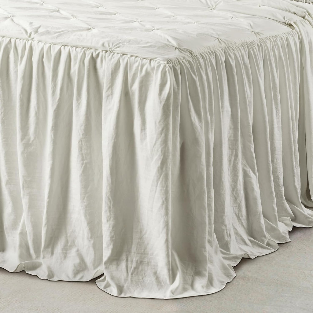 Lush Decor Ravello Pintuck Ruffle Skirt Bedspread Set - Luxe 3 Piece Ruffled Bedding Set - Traditional Glam & Farmhouse Inspired Bedroom Decor - King, White