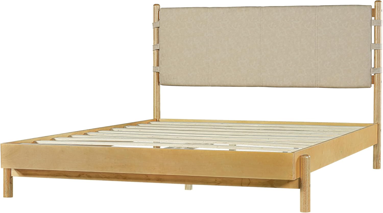 Modern Queen Bed Frame Set with 2 Nightstands, Beige Wood Platform Bed with Headboard and Matching Bedside Tables for Bedroom