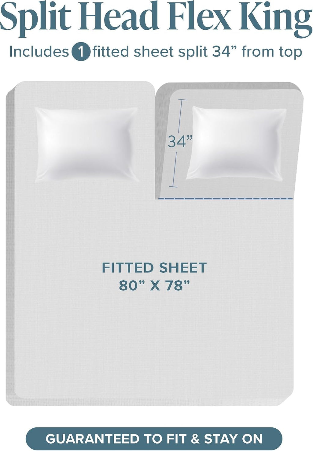 Bare Home 100% Organic Cotton Split Head Flex King Sheet Set - Crisp Percale Weave - Lightweight & Breathable - Bedding Sheets & Pillowcases (Split Head Flex King, Grey)