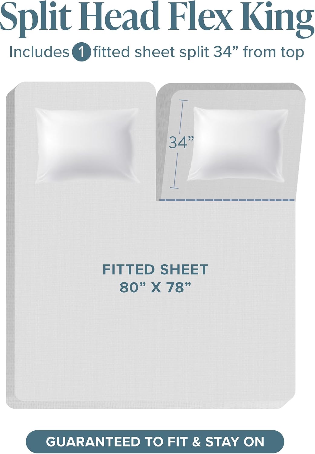 Bare Home 100% Organic Cotton Split Head Flex King Sheet Set - Crisp Percale Weave - Lightweight & Breathable - Bedding Sheets & Pillowcases (Split Head Flex King, Grey)