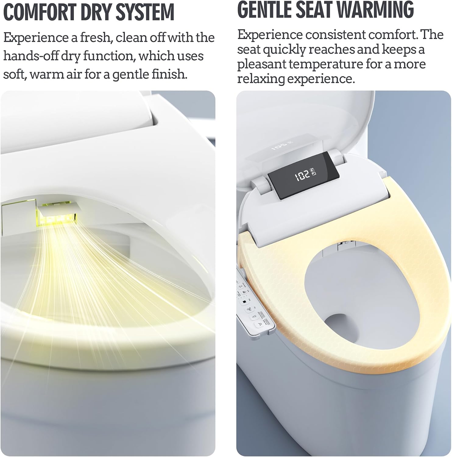 WLJBIDET Heated Bidet Toilet Seat with Dual-Position Control Mode, Side Panel & Remote Control, Self-Cleaning Nozzle, Adjustable Warm Water and Dryer, Display Screen, Night Light, Elongated