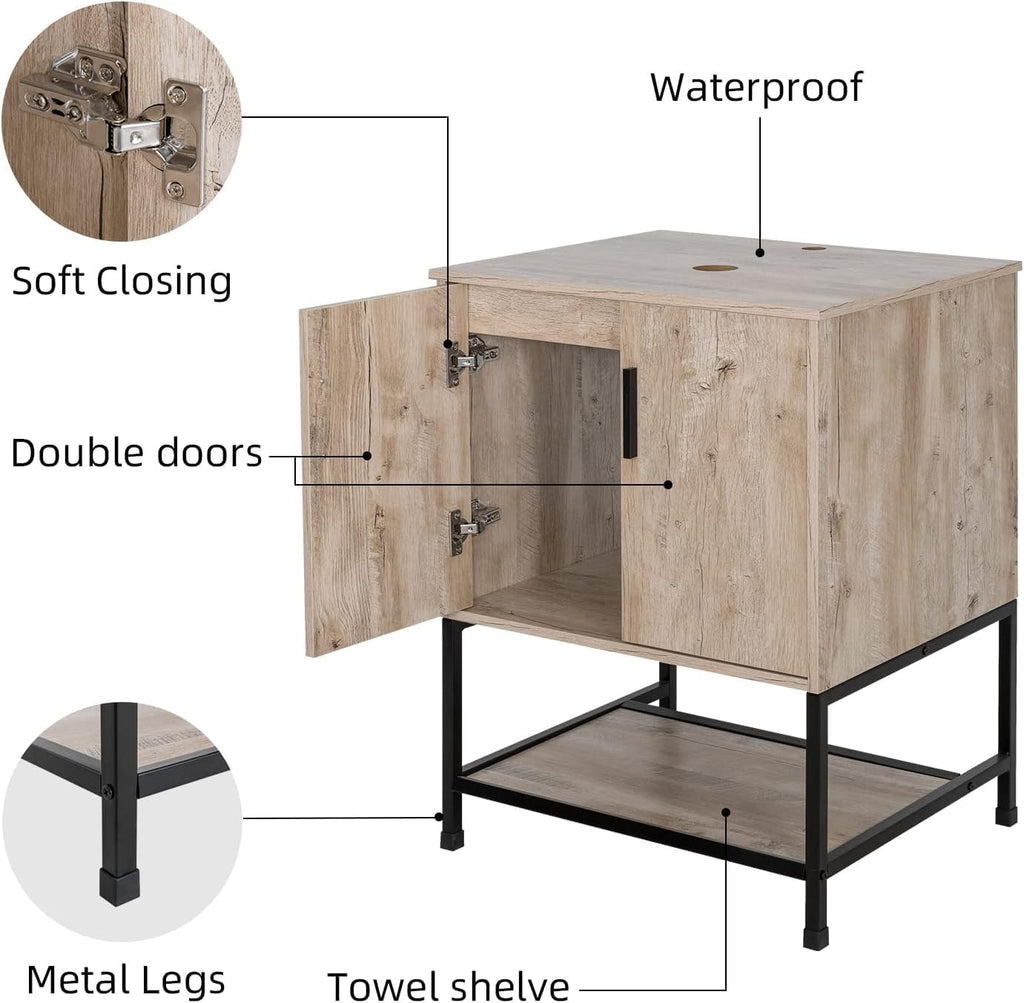 UEV 36' Rustic Oak Bathroom Vanity with Sink Combo,Industrial Iron Frame Bathroom Cabinet Sets with 3 Drawers Side Cabinet,Modern Artistic Ceramic Vessel Sink(032WH)