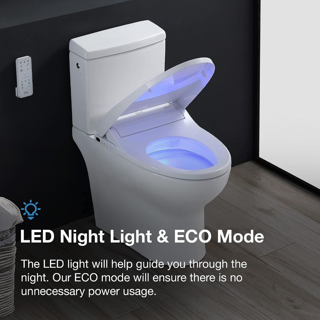 OVE Decors Wilma Smart Toilet with Integrated Bidet Seat, Heated Seat with Auto Flush and Warm Water and Multi Function Remote Control, White