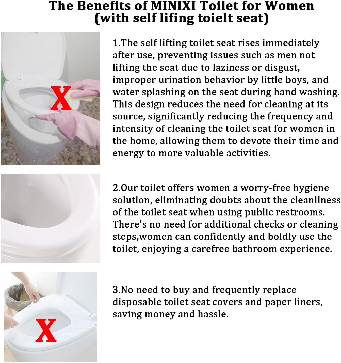 Minixi Self Lifting Toilet Seat, Non Electric, No Cleaning Required, Auto Lifting, Suitable for Oval Toilet