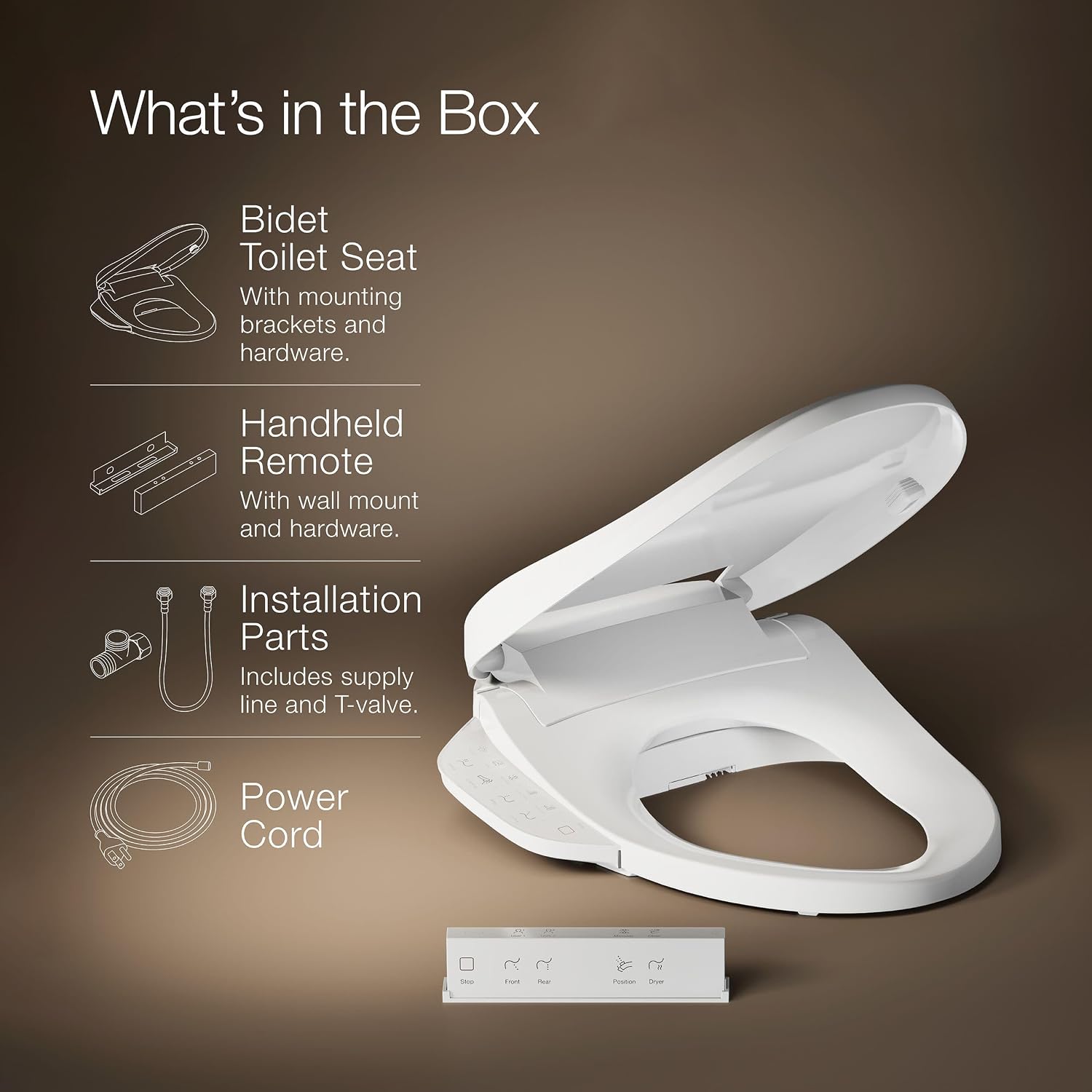 Kohler PureWash E725 Heated Bidet Toilet Seat Elongated, White with Remote, Warm Water, Dryer, Quiet-Close Lid, Self-Cleaning Wand, Adjustable Water Pressure, Nightlight