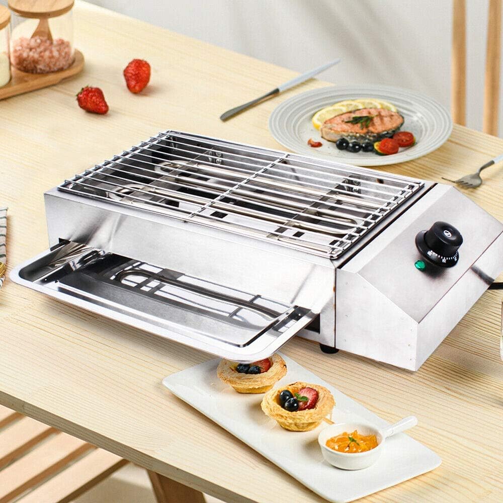 Electric Griddles, Stainless Steel Barbecue Grill Machine GDAE10 Smokeless Oven Pan BBQ Multifunctional Tabletop Heating for Party Home Kitchen Restaurant Indoor Outdoor 2800W (2800W 16.7*10' Electric)
