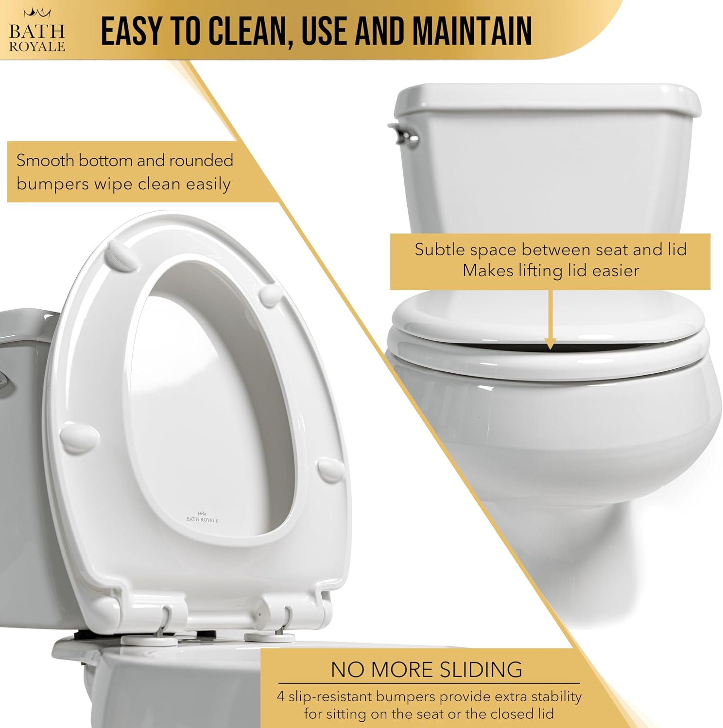 Bath Royale Toilet Seat (Round or Elongated), Slow Close (Soft Close, Quiet Close), Stain-Resistant and Easy to Clean, Fits All Toilet Brands, Premium Series or Heavy Duty Executive Series - 5 Pack