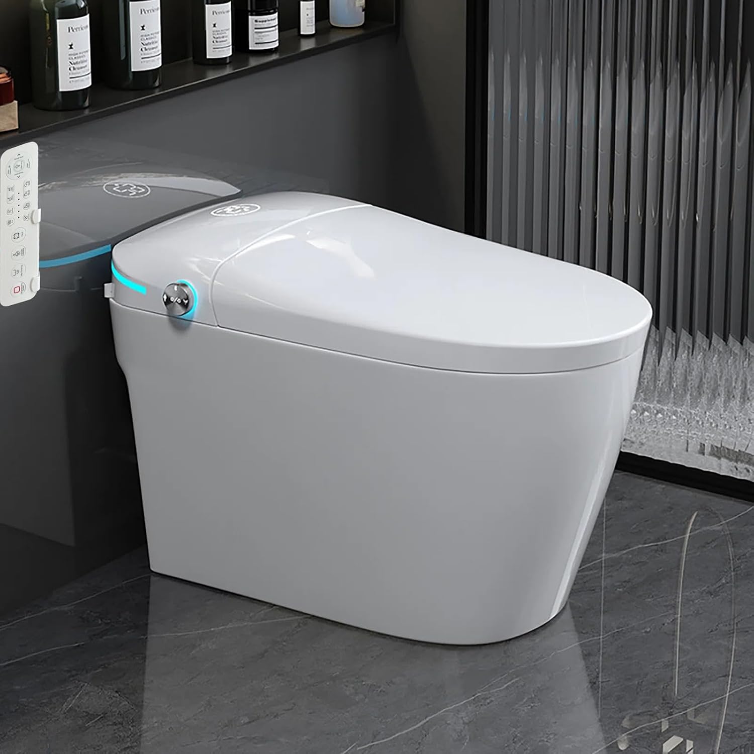 Smart Toilet with Bidet Built In, One-Piece Electric Tank Toilet with Auto Open & Close Lid, Dual Flush 1.28 GPF, Heated Seat, Remote Control, Foam Shield, Warm Air Dryer & Temp Display