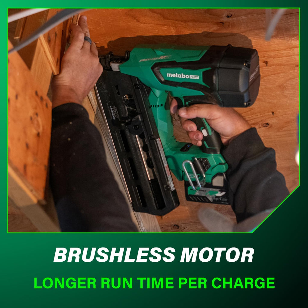 Metabo HPT 36V MultiVolt Cordless Plastic Strip Framing Nailer Kit, 21 Degree Framing Nailer with Power Tool 2.5Ah Lithium Ion Battery, Drives 2' to 3-1/2' Nails, NR3690DR