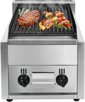 Commercial Gas Grill, Professional Gas Broiler Grill with Dual I Type Burners Cast Iron Grill Independent Knob and Switches Removable Grill Pans Stainless Steel Gas Grill for Western Restaurants Etc