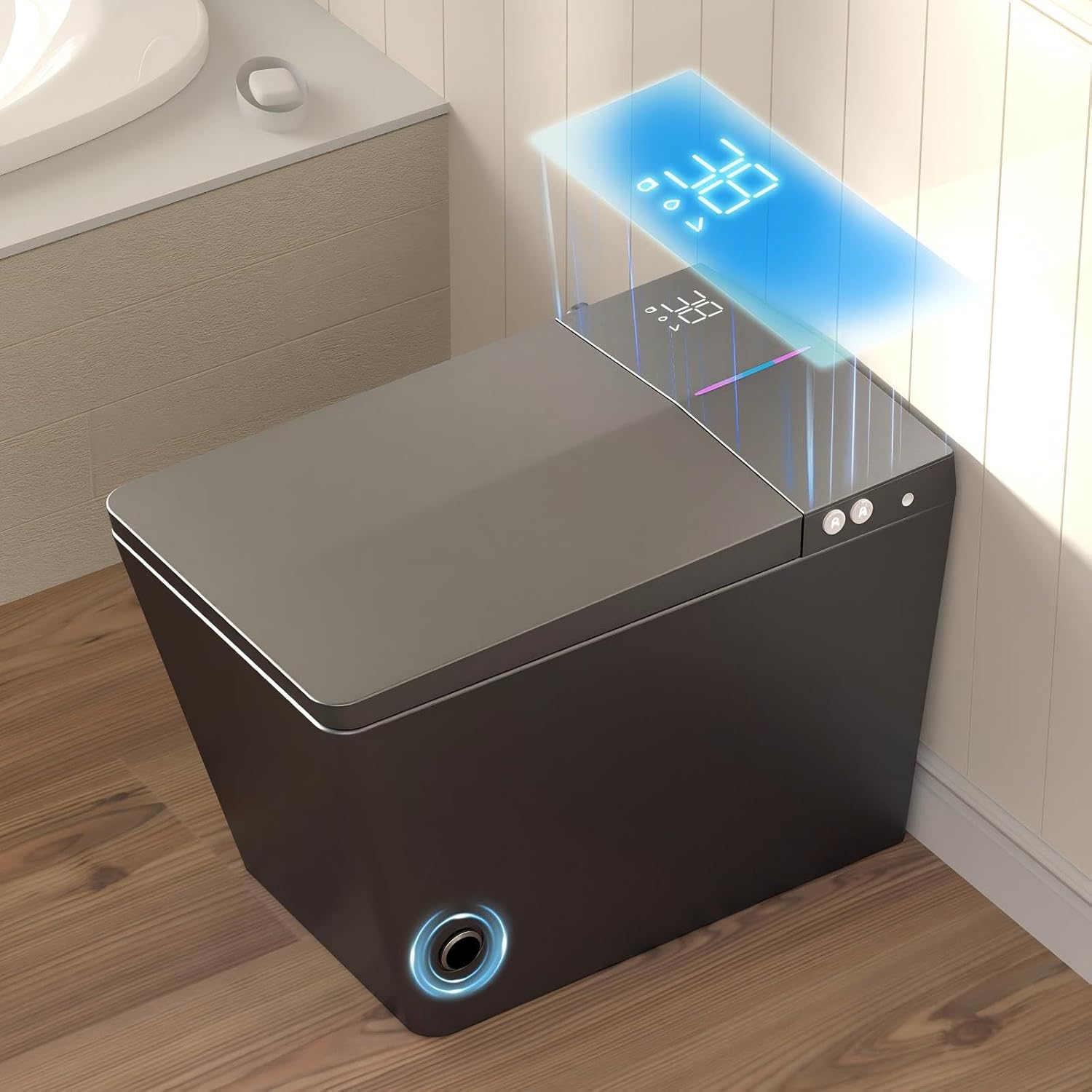 WinZo Smart Toilet with Built-in Tank, Square Comfortable Height One-Piece with Warm Water Bidet, Foot Kick Flush, Modern Elongated Smart Toilet with Bidet Built In, Heated Seat & Auto Drying