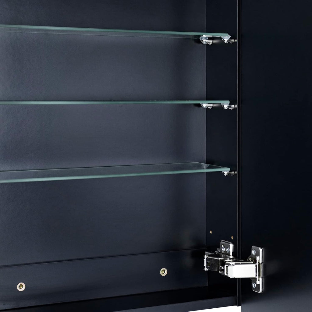 GRACTO 16.5x24 Black Recessed and Surface Mount Bathroom Medicine Cabinet with Mirror Matt Black Metal Framed Rounded Rectangle Medicine Cabinet