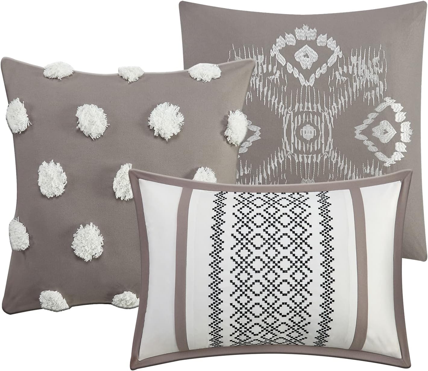 Grand Avenue Luxury 7 Piece Cozy Boho Comforter Set California King Beige Embroidered Girls Bedding Premium Microfiber All Season Home Décor
