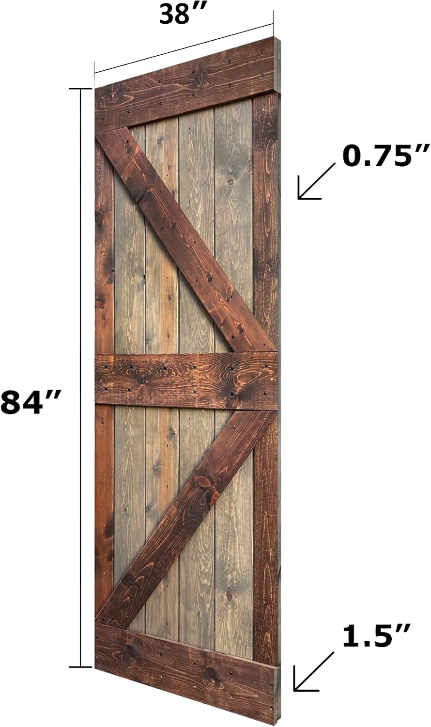 K Series 38in x 84in Brown/Walnut Finished DIY Solid Wood Interior Sliding Barn Door Slab (Hardware Kit NOT Included) - Assembly Needed