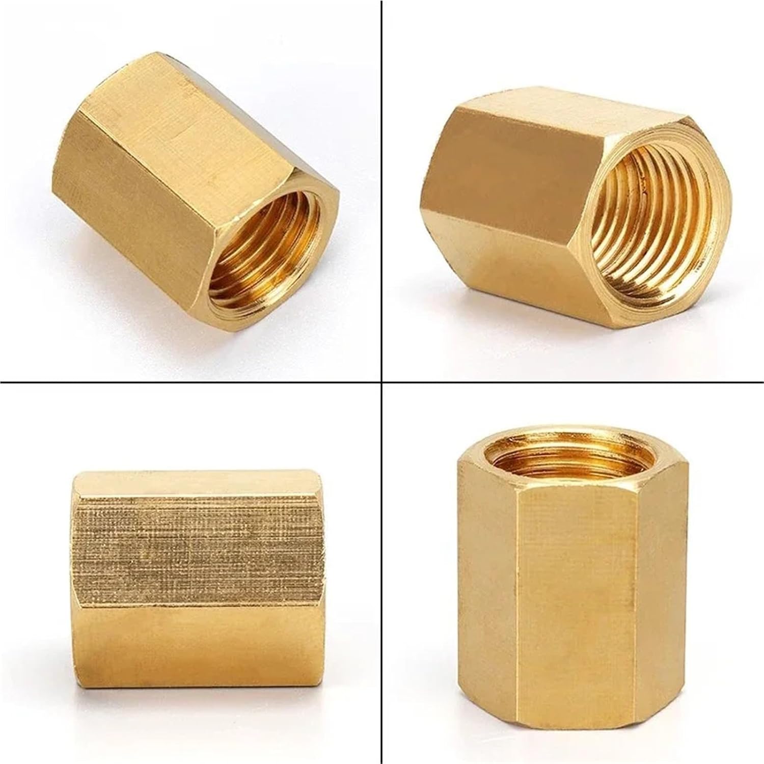 10/50Pcs Female Thread Brass Pipe Fittings Hex Nut Rod Connector 1/8 1/4 3/8 1/2 3/4 Inch Coupling For Water Fuel Gas(01-02,50 pcs)