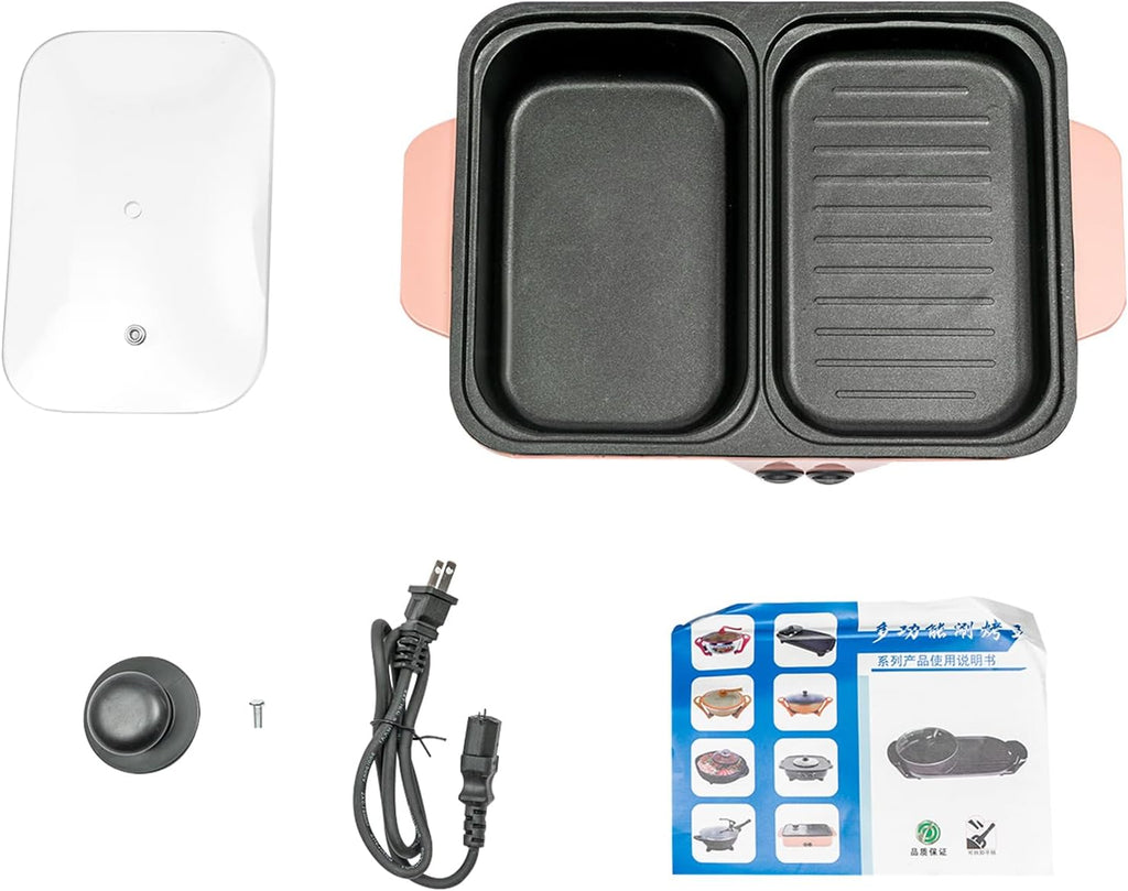 Electric Grill Hot Pot 2 In 1, Multifunctional Smokeless Grill Indoor Teppanyaki Grill/Shabu Pot Separate Dual Temperature Contral, Non-Stick Pan BBQ Capacity for 1-42 People