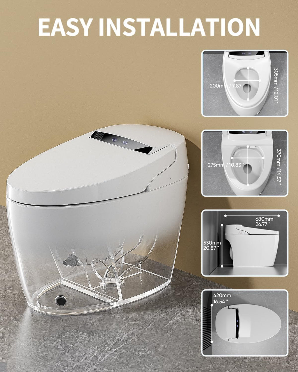 Smart Toilet With Built-in Heated Seat, Foot Sensor,LED Digital Display With Dual Temperature Display,An Integrated Bidet Toilet With A Warm Water Nozzle and Automatic Flushing