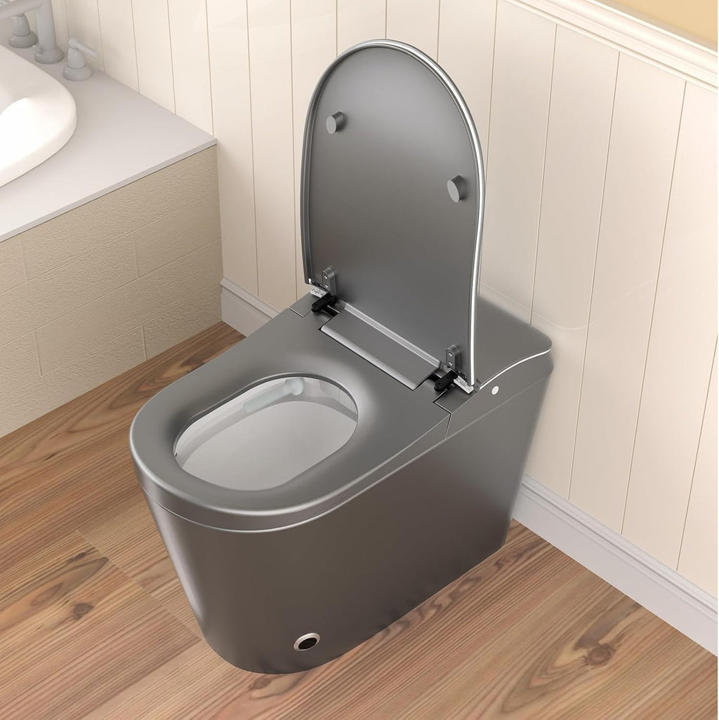 SouNor Smart Toilet with Bidet,Front Nozzle For Lady, Adjusted Heated Seat, Warm Water and Dry,Auto Open/Flush,White (Matte Grey)