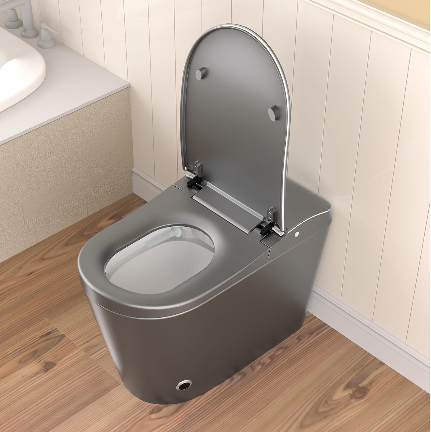 SouNor Smart Toilet with Bidet,Front Nozzle For Lady, Adjusted Heated Seat, Warm Water and Dry,Auto Open/Flush,White (Matte Grey)