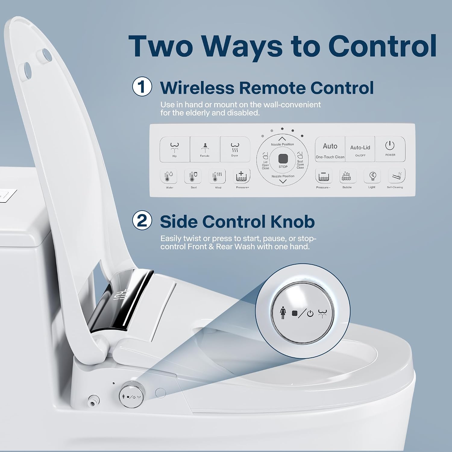 Electric Toilet Seat Elongated with Voice Control, Heated Toilet Seat with Warm Water & Dryer, Radar Sensor Auto Open/Close, LED Temp Display, Electric Bidet Toilet Seat for Bathroom