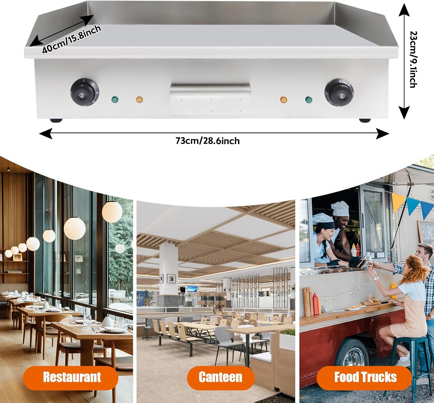 28'Commercial Electric Griddle, 3000W Countertop Flat Top Griddle, 110V Non-Stick Commercial Restaurant Grill Stainless Steel Body, 122-572℉ Adjustable Temp Control for Restaurant Kitchen