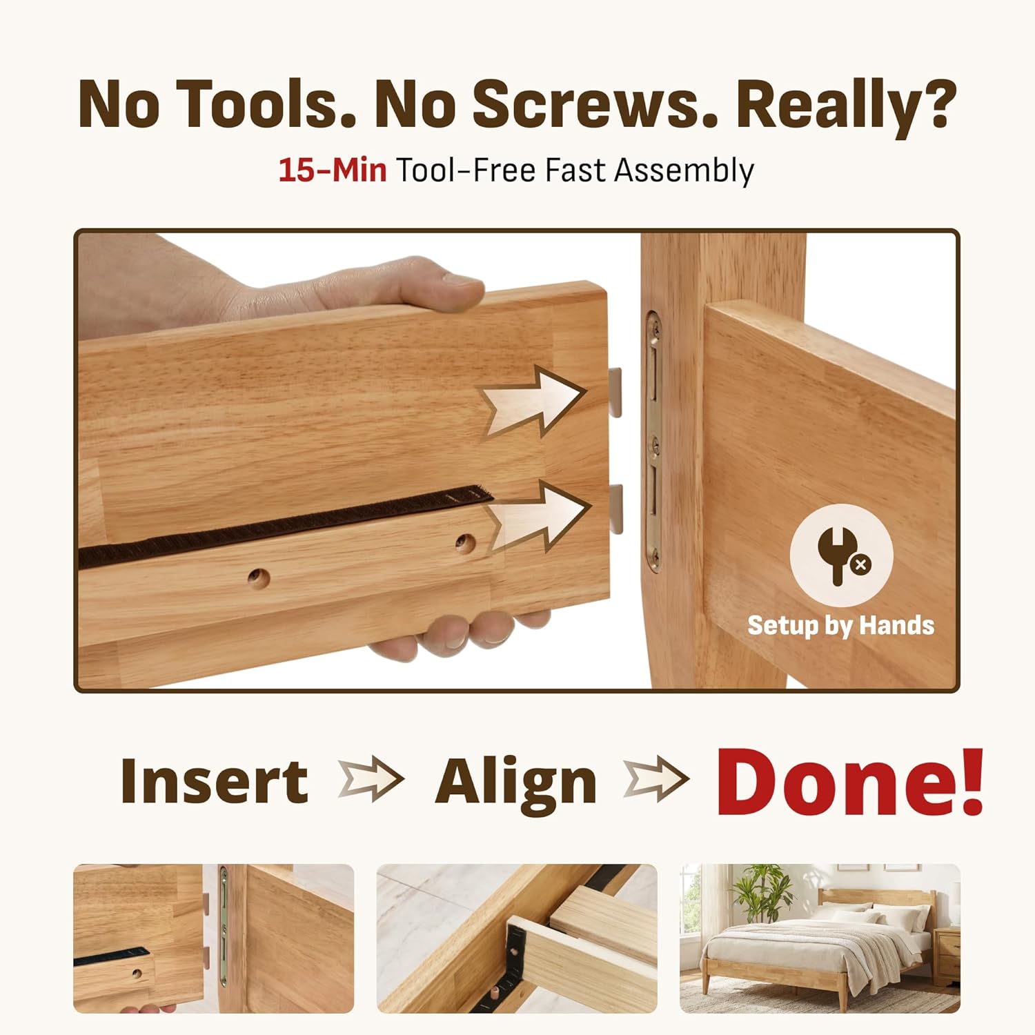 Softa Full Solid Wood Bed Frame with 10' Hybrid Mattress, 1100 Lbs Heavy Duty Rubberwood Platform Bed, 15-Min Tool-Free Assembly, Quiet Stable Support, Japanese Design, No Box Spring Needed