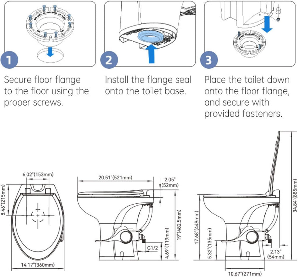 SEAFLO Porcelain RV Toilet with Sprayer Attachment - Elongated Bowl 19' Inch Residential Height, Gravity Flush, Foot Pedal Soft Close Seat Camper Motorhome Easy Install 4 -year Warranty SFRTCH-02-02