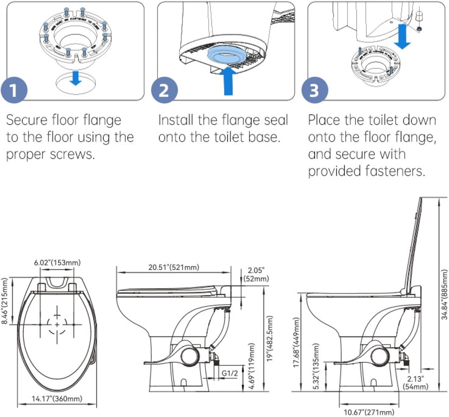 SEAFLO Porcelain RV Toilet with Sprayer Attachment - Elongated Bowl 19' Inch Residential Height, Gravity Flush, Foot Pedal Soft Close Seat Camper Motorhome Easy Install 4 -year Warranty SFRTCH-02-02