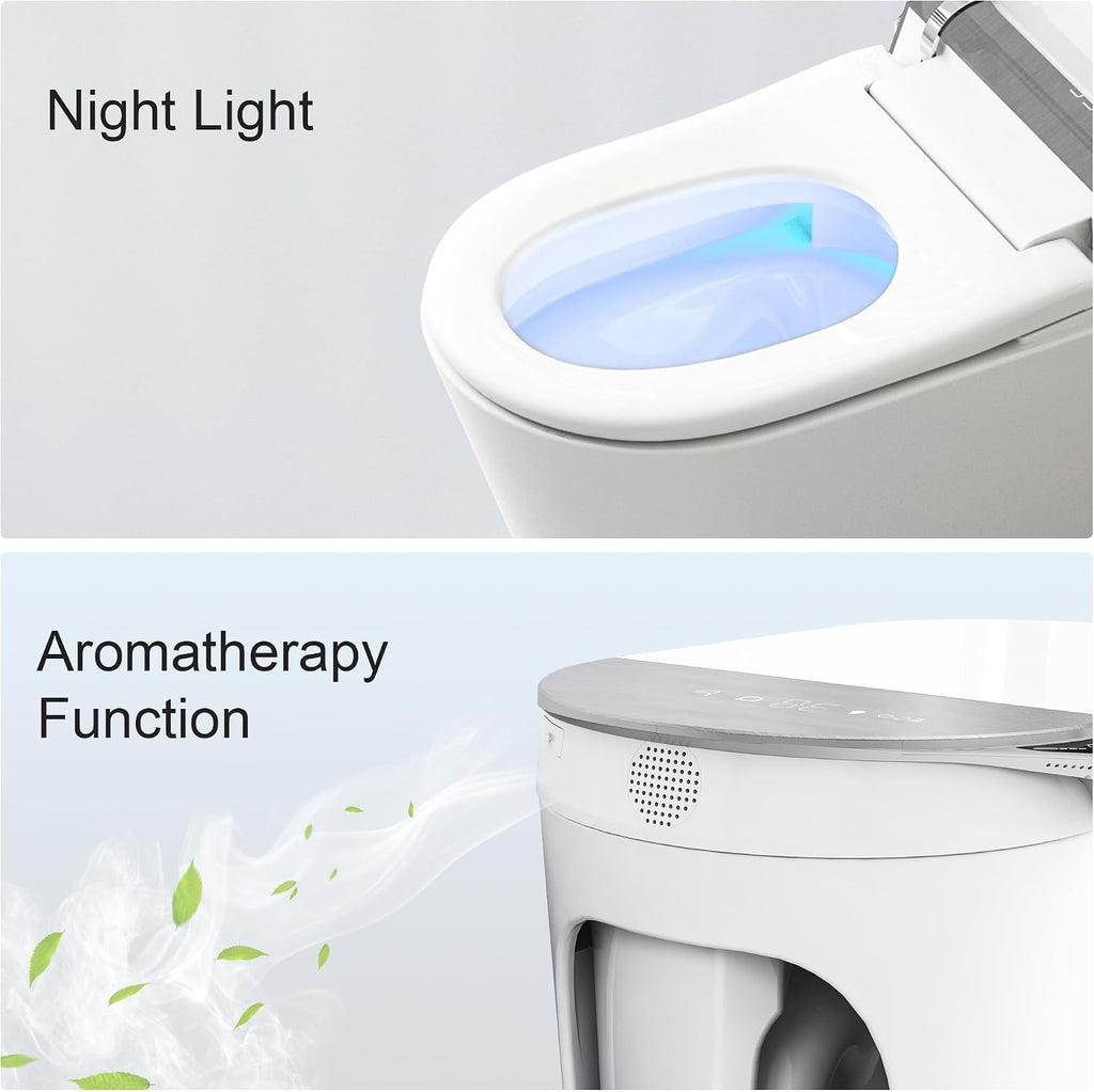 Smart Toilet, One Piece Bidet Toilet for Bathrooms, Toilets with Warm Water Sprayer & Dryer, Foot Sensor Operation, Heated Bidet Seat, Tankless Toilets with Fahrenheit LED Display