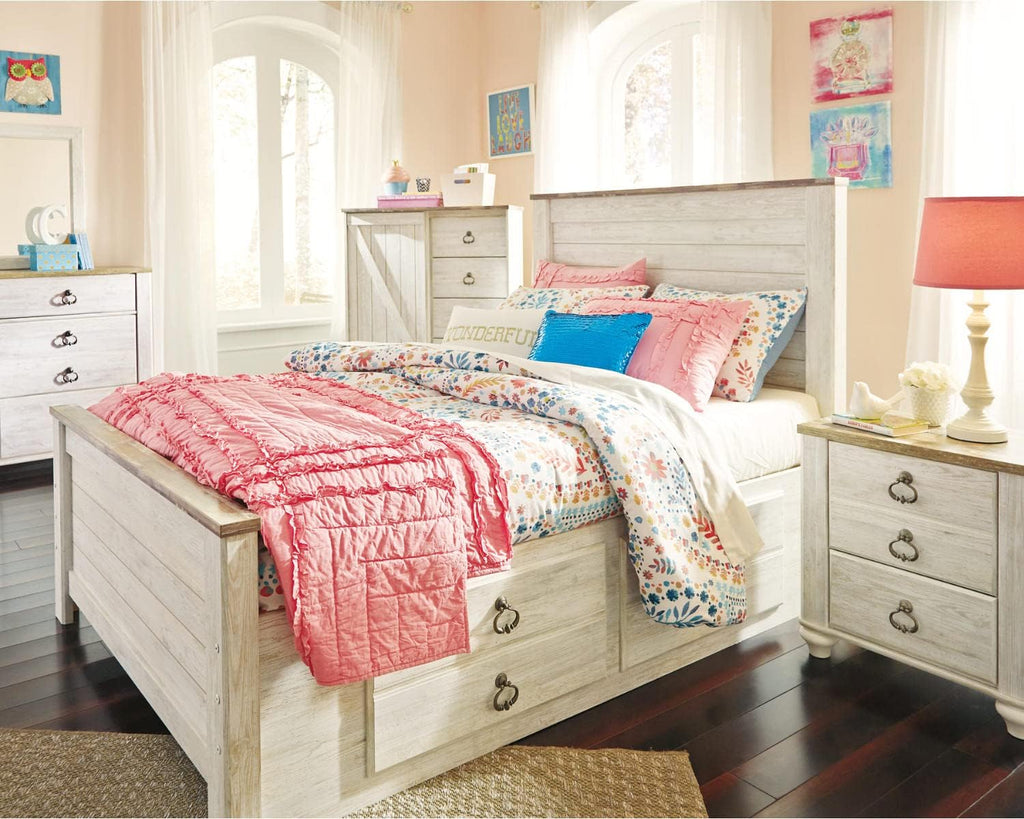 Signature Design by Ashley Willowton Cottage Farmhouse Sleigh Headboard ONLY, Full, Whitewash