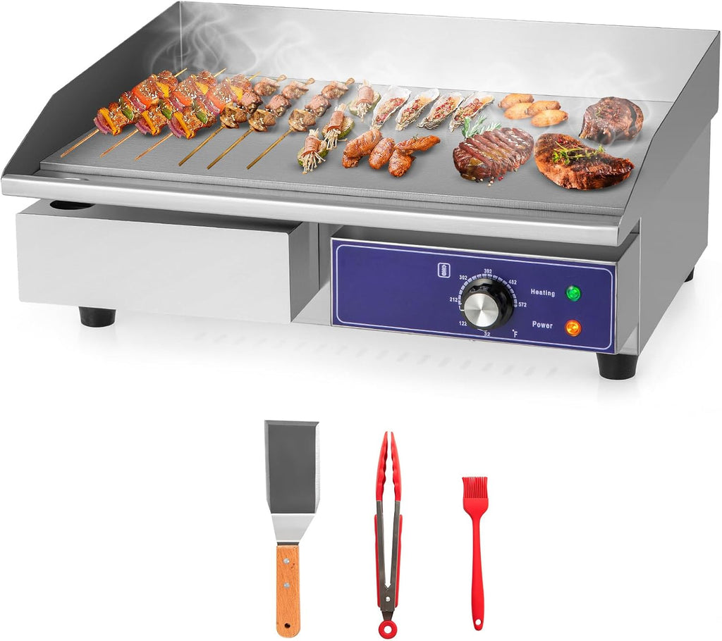 ARLIME Commercial Elecric Griddle, 22' x 14' Cooking Area, 2000W, 122℉-572℉, Stainless Steel Flat Top Grill w/Complete Accessories, Indoor Countertop Griddle for Kitchen, Restaurant, Party