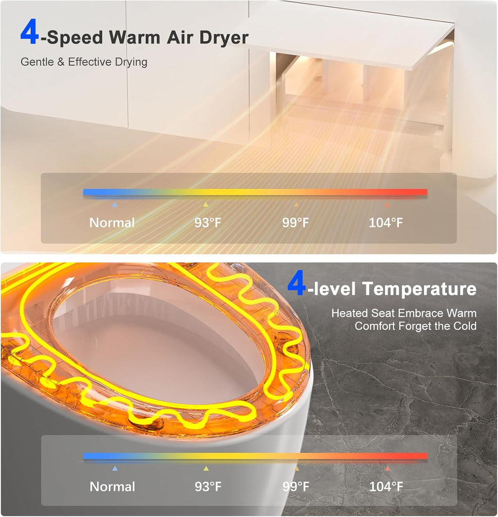 Smart Toilet with Bidet Built in, One Piece Toilet with Auto Soft Open&Close Lid&Seat, Foot Sensor, Auto Flush, Heated Seat, Warm Water&Dry, Night Light, Elongated Tankless Design Toilet for Bathroom