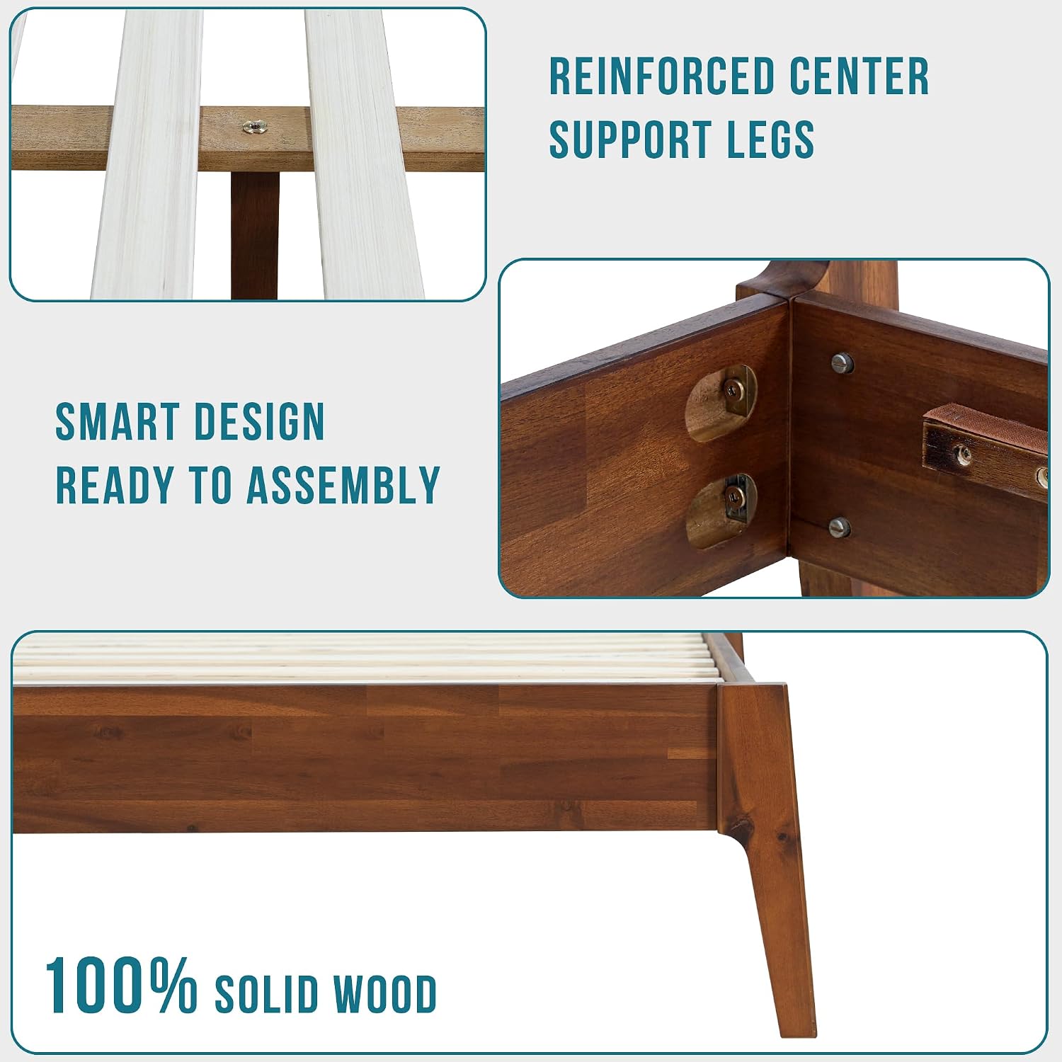Acacia Callisto King Bed Frame with Headboard Solid Wood Platform Bed, 800 lbs Capacity Bed Frame, Contemporary Signature Wood Bed Compatible with All Mattress Types, Walnut Finish