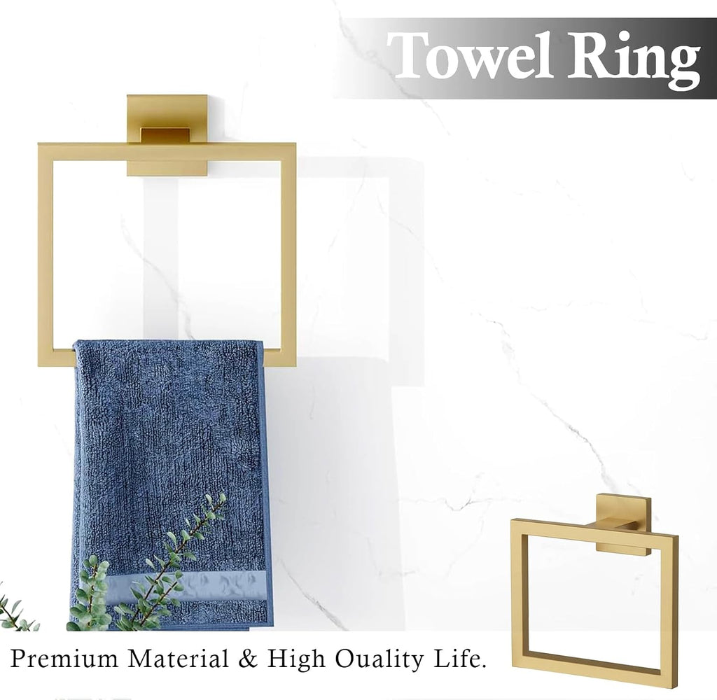 15-Piece Brushed Gold Bathroom Accessories Set – 23.6' Towel Bar, Towel Ring, Toilet Paper Holder & Hooks, Wall Mounted Bathroom Hardware, Rust & Corrosion-Resistant, Ideal for Modern Bathrooms