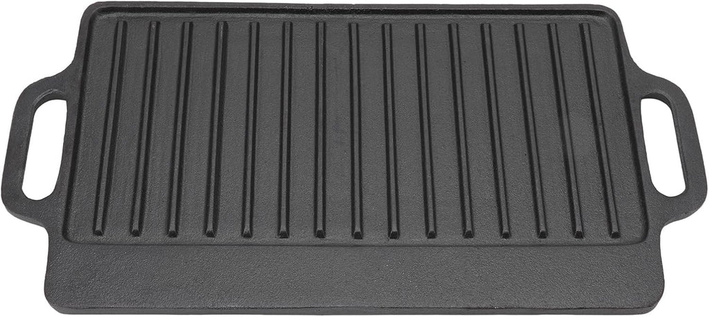 Cast Iron Grill Griddle, Double Sided Rectangular Teppanyaki Plate with Easy Grip Handles, for Barbecue Steak Chicken Pancakes Bacon Eggs (51x23CM)