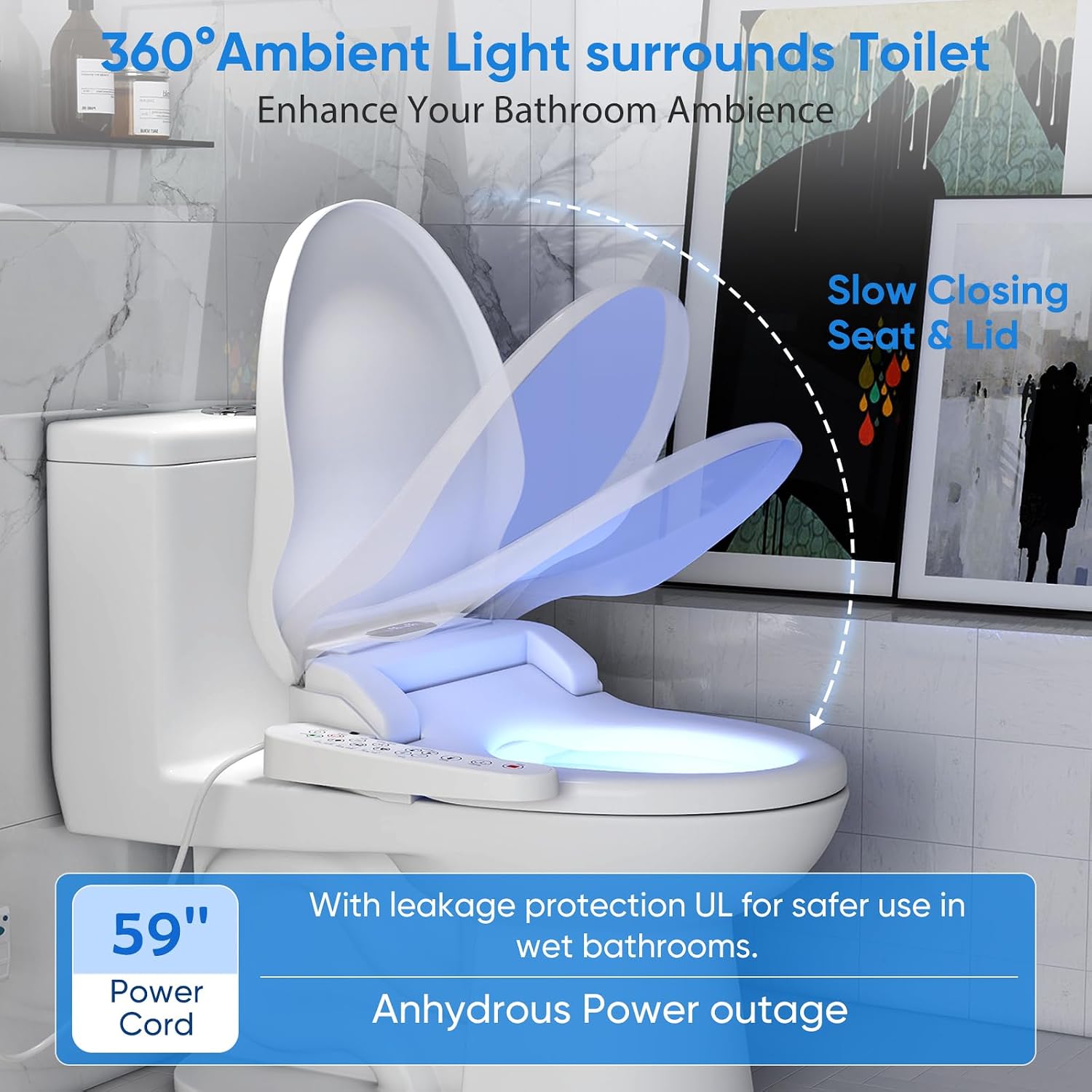 Upgrade Bidet Toilet Seat Elongated, Rear and Feminine Wash, Unlimited Warm Water, Heated Seat, Warm Air Drying, Soft Close Lid Upgraded Bidet Toilet