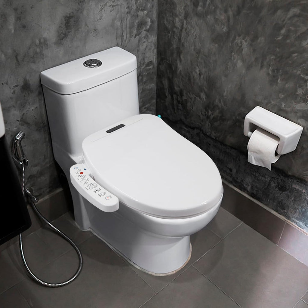 LINKLIFE Bidet Toilet Seat Electric Warm Water Bidet with Warm Air Drying, Heated Seat Bidets with Self-cleaning Nozzle Temperature Adjustable White (Round)