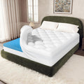 OhGeni Cooling 5 lnch Queen Size Dual Layer Mattress Topper, 3 Inch Egg Crate Gel Memory Foam, 2 Inch Pillow Top Pad, Bedroom Essentials Mattresses Cover, Extra Comfortable Sleep and Back Pain Relief