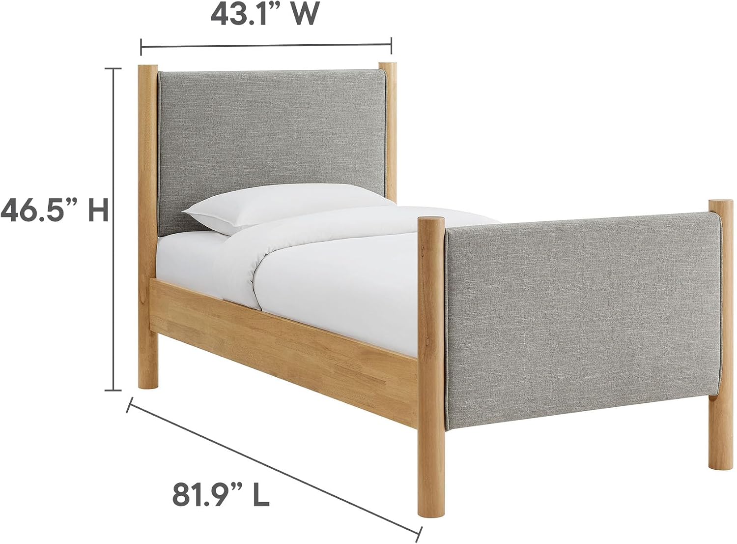 Modway Maven Twin Size Bed Frame in Wheat Oak with Upholstered Fabric Headboard and Footboard – Wood Twin Platform Bed Frame – No Box Spring Needed