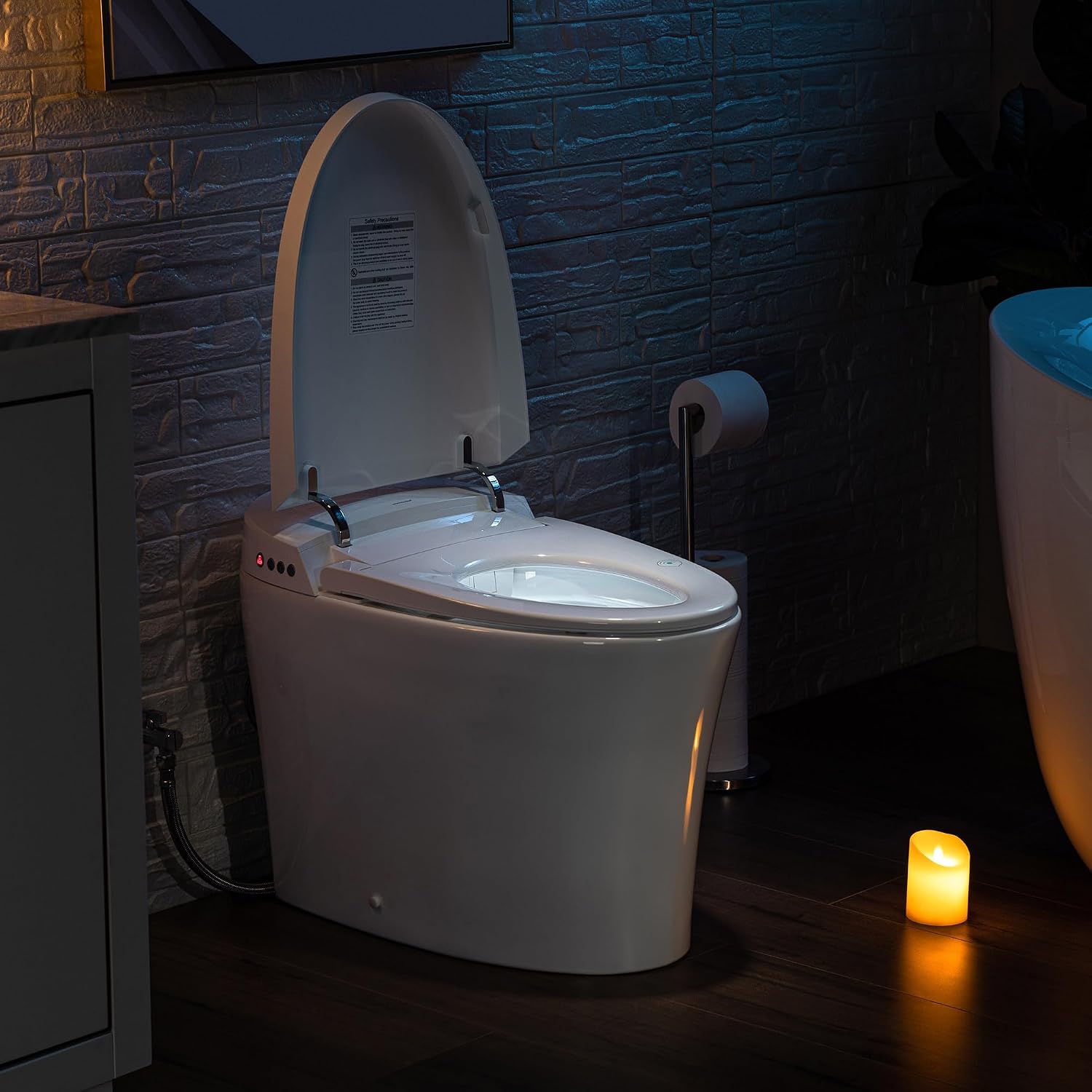 WOODBRIDGE B0970S One Piece Elongated Smart Tankless Bidet Toilet, ADA Height, Auto Flush, Foot Sensor Operation, Heated Seat with Integrated Multi Function Remote Control in White