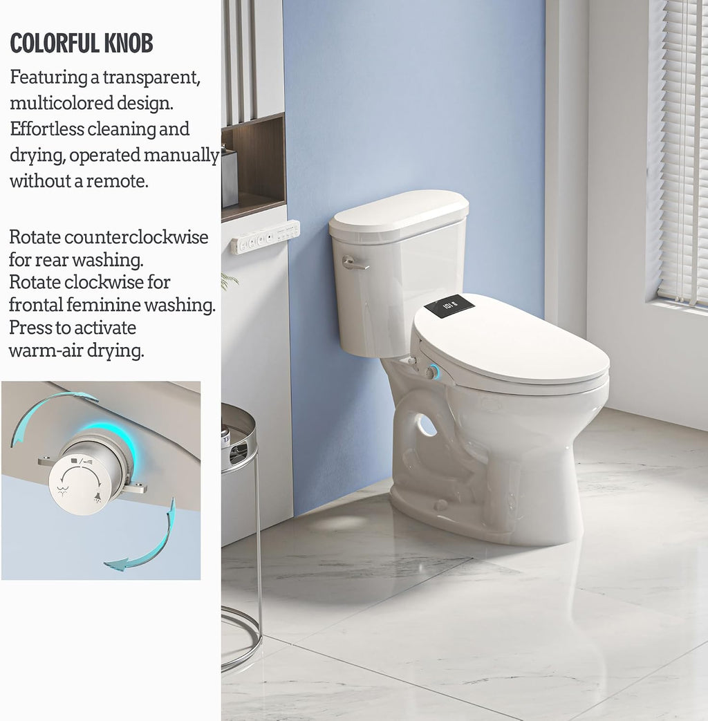 WLJBIDET Electric Heated Bidet Toilet Seat with Remote Control, Adjustable Warm Water & Pressure, Air Drying, Self-Cleaning Nozzle, Oscillating Cleaning, Display Screen, Slow Closed Lid - Round