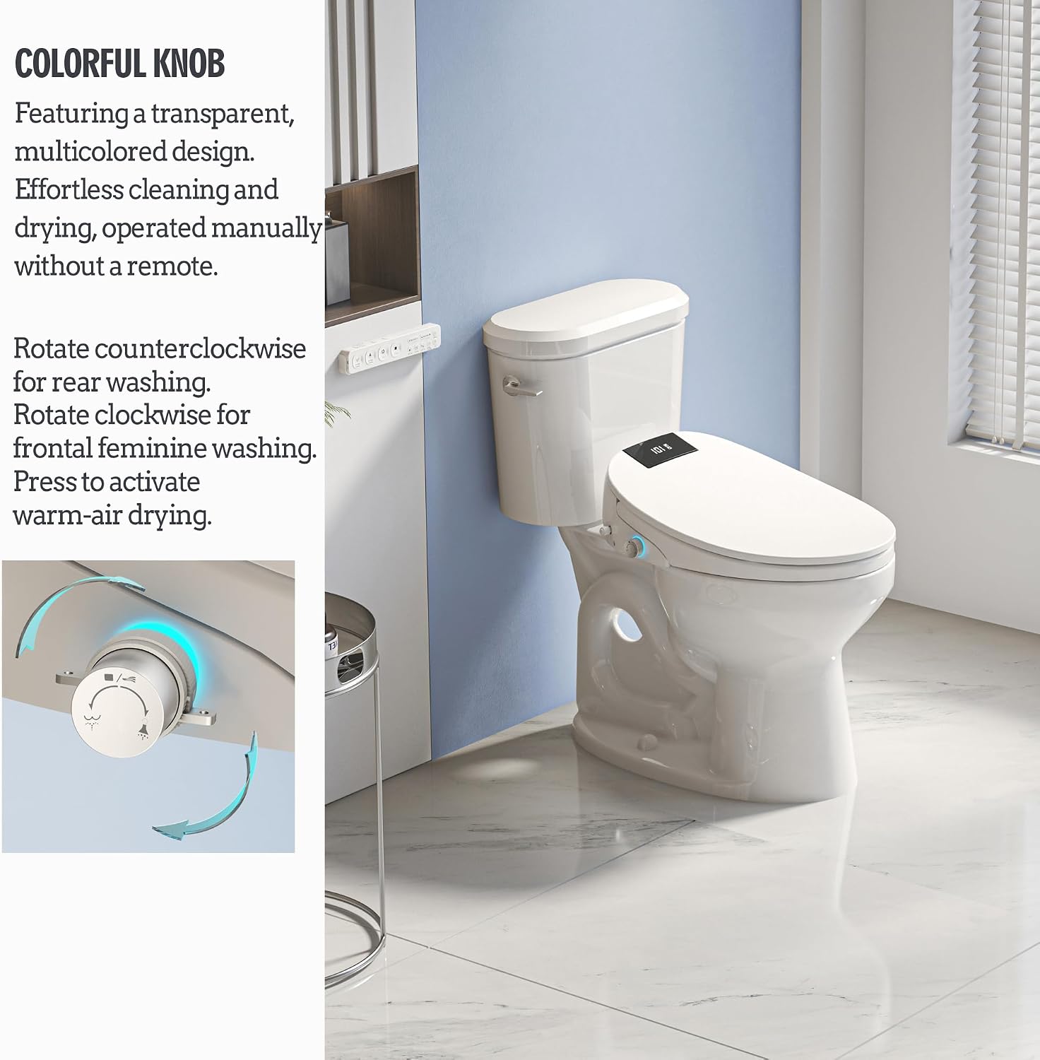 WLJBIDET Electric Heated Bidet Toilet Seat with Remote Control, Adjustable Warm Water & Pressure, Air Drying, Self-Cleaning Nozzle, Oscillating Cleaning, Display Screen, Slow Closed Lid - Round