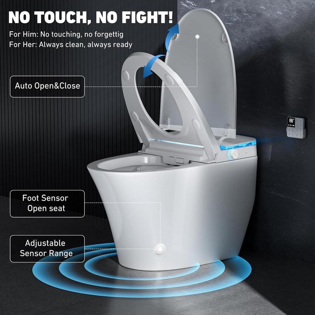 Smart Toilet with Bidet Built in, Tank Built in with Powerful Flush, Heated Seat, Auto Flush and Close, Warm Water, Air Dryer, Night Light and ADA Comfort Height for Bathroom