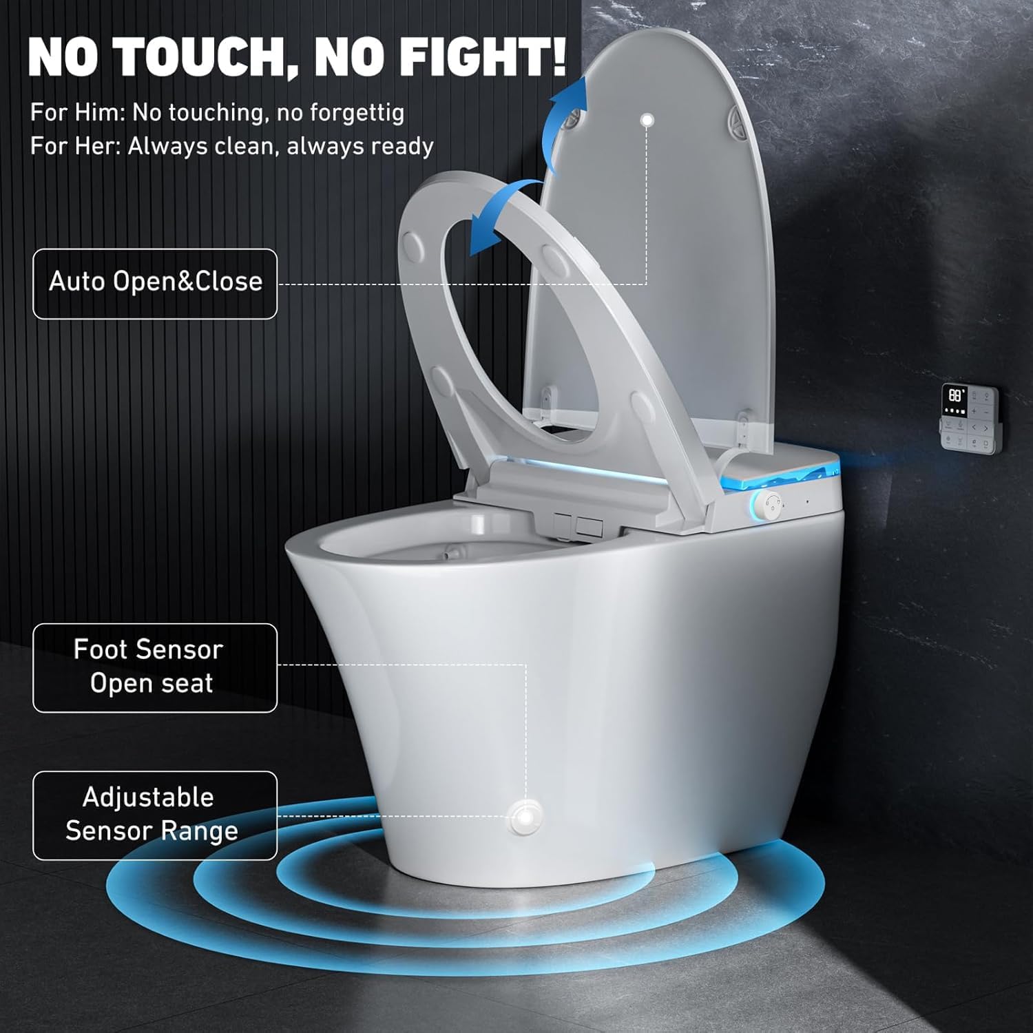 Smart Toilet with Bidet Built in, Tank Built in with Powerful Flush, Heated Seat, Auto Flush and Close, Warm Water, Air Dryer, Night Light and ADA Comfort Height for Bathroom