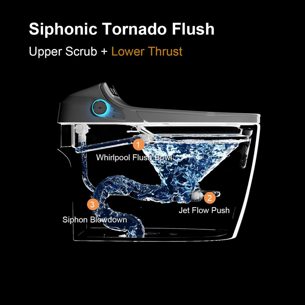 Smart Toilet Bidet with Foot Sensor Open Cover,Seat, Self Cleaning Nozzle, LED Display, Three Level Heated Seat,Airflow, Night Light, Knob Control, Soft Close, Auto Flush, with Remote Control